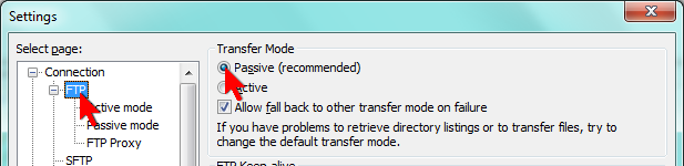  Transfer mode settings